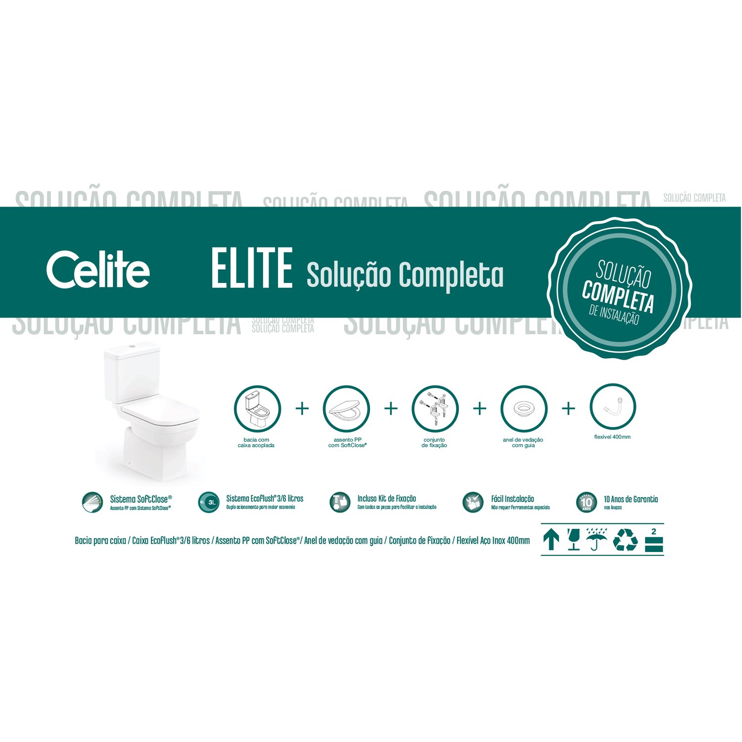 Bacia com Caixa Acoplada Elite Black Combo - Celite