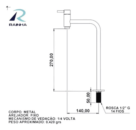 RAINHA 91065 C65 TORNEIRA LAVATÓRIO NOBRE 27CM BANC.PRETO FOSCO