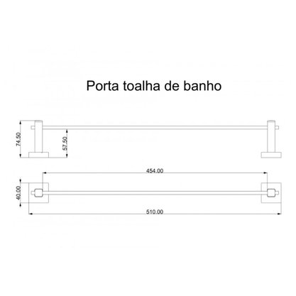 Porta Toalha De Banho Inox Square SQ12030 Cromo - Ducon