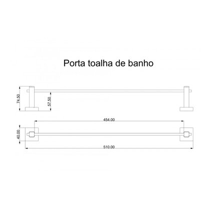 Porta Toalha De Banho Inox Square SQ12530 Preto - Ducon