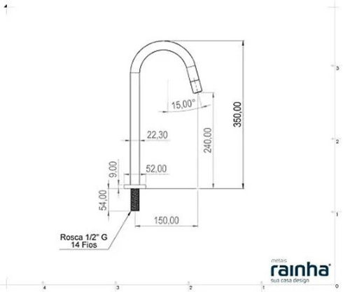 RAINHA 1074 TORNEIRA LAVATÓRIO LINK QUADRADA CM 1/4 VOLTA