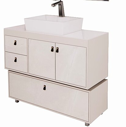 CONJUNTO ASSAGO 80CM CINZA COBALTO/QUARTZO - CGC MÓVEIS