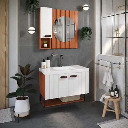 CONJUNTO DE MÓVEIS BALI 80CM CINAMOMO/BRANCO - BERTON
