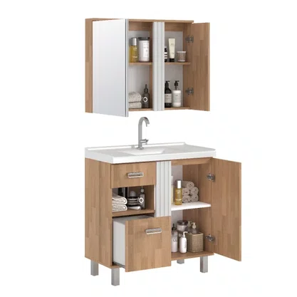 CONJUNTO DE MÓVEIS DAKOTA 80 BRANCO/PARQUET - BERTON