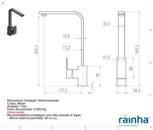 MISTURADOR PARA COZINHA MONOCOMANDO 5199 COM AREJADOR - RAINHA