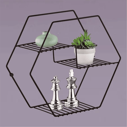 NICHO DECORATIVO HEXÁGONO PRETO FOSCO 1902PT - FUTURE - TRES PRATELEIRAS