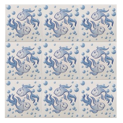 Azulejo Antigo Cerâmico 10x10cm Decor Peixes Branco para Ambientes Internos, Externos e Piscinas - Eliane
