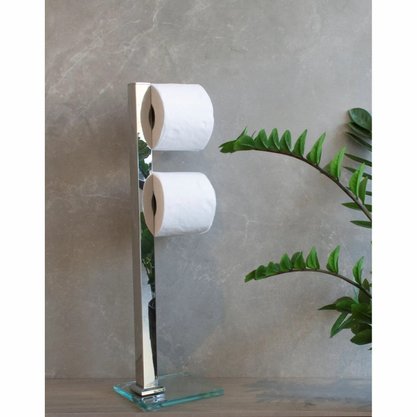 Papeleira Chão pr4071 Dupla Inox Vidro Incolor  - Ducon