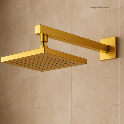 RAINHA 645600 DUCHA FRIA ARTICULADA SQUARE GOLD BRILHANTE METAL