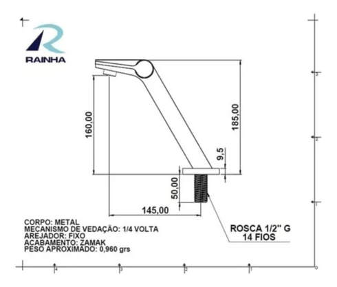 RAINHA 1017 C70 TORNEIRA LAVATORIO CROMO REQUINTE BANCADA