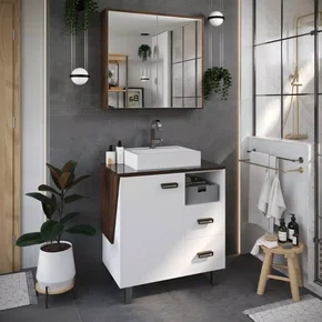 CONJUNTO DE MÓVEIS NEW ANGULO 80CM BRANCO/AMEIXA - BERTON